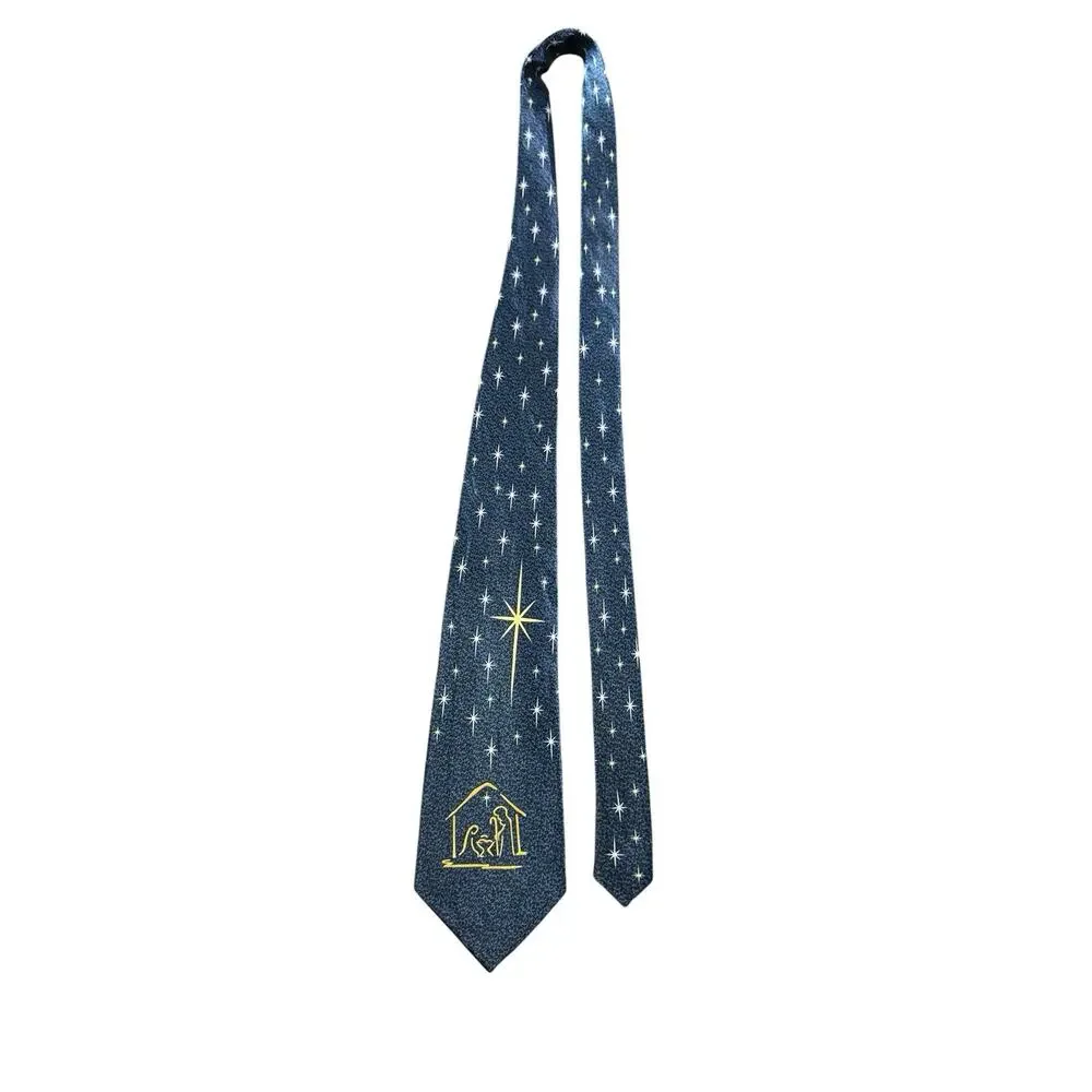 Eagle Wings Nativity Scene Star Religious Mary Jesus Christmas Necktie Silk